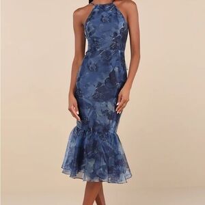Lulu's Navy Floral Midi Dress